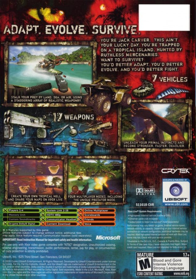 Far Cry: Instincts back cover art for Xbox (XBOX) video game