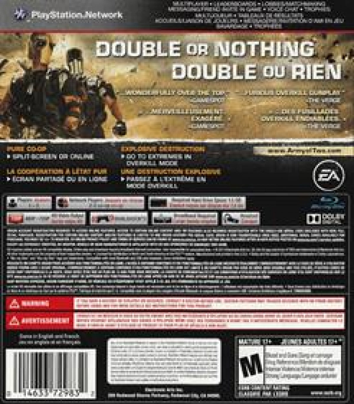 Army of Two The Devil's Cartel PlayStation 3 PS3 for third person shooter video game fans featuring cooperative combat tactical teamwork intense gunfights weapon customization explosive environments enemy encounters and action packed missions with two player gameplay collectible Sony PlayStation gaming appeal back