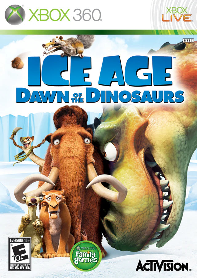 Ice Age: Dawn of the Dinosaurs cover art for Xbox 360 (X360) action-adventure platformer video game