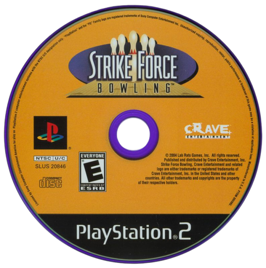 Strike Force Bowling – PlayStation 2 (PS2) video game disc, sports bowling simulation.