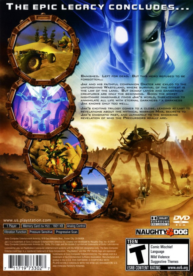 Jak 3 back cover art for PlayStation 2 (PS2) video game