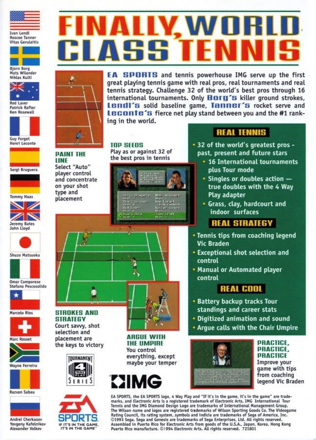 IMG International Tour Tennis back cover art for Sega Genesis (GEN) video game