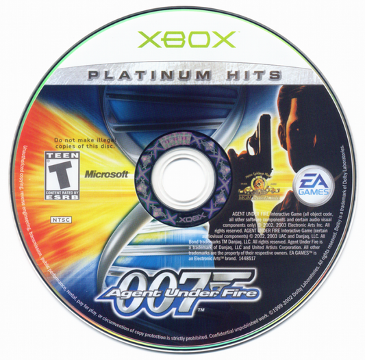007 Agent Under Fire for Xbox (Xbox), disc action shooter video game.