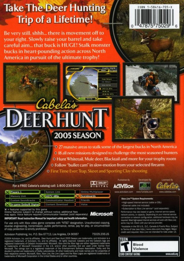 Cabela's Deer Hunt: 2005 Season back cover art for Xbox (XBOX) video game