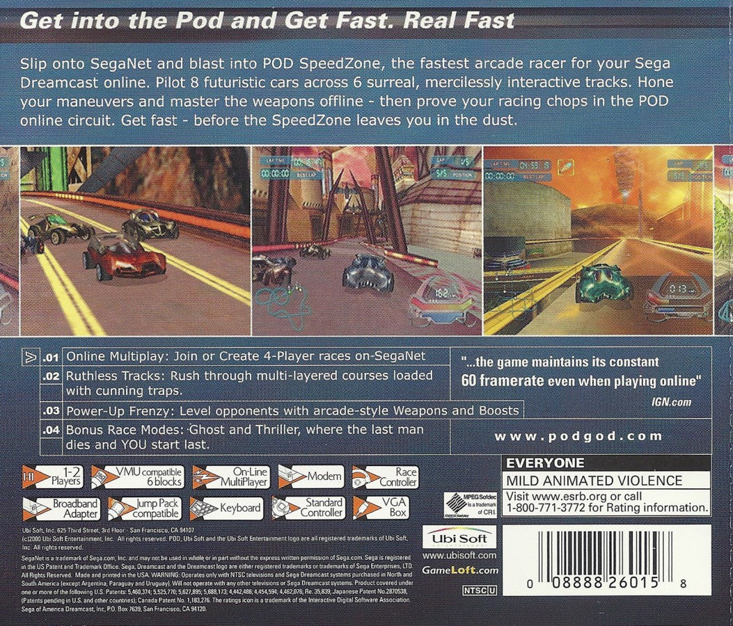 POD Speedzone Sega Dreamcast retro video game futuristic racing back of case
