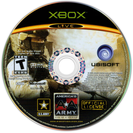 America's Army: Rise of a Soldier disc art for Xbox (XBOX) video game