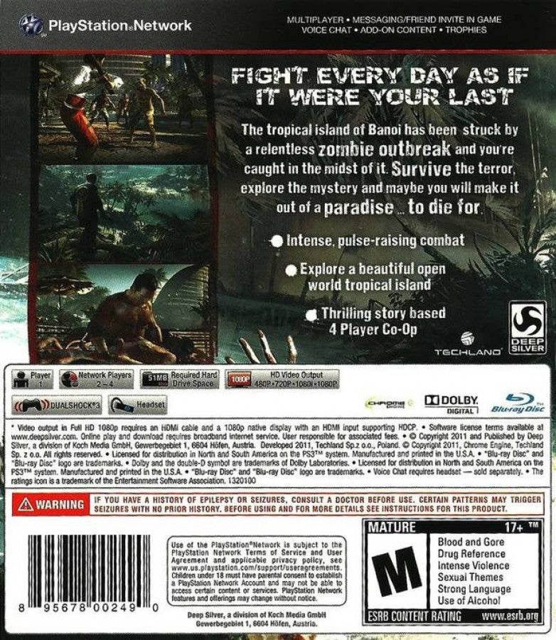 Dead Island Game of the Year Edition back cover art for PlayStation 3 (PS3) video game
