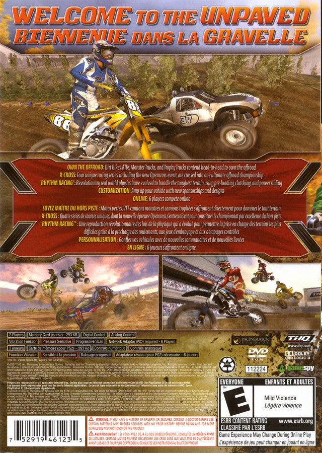 MX vs ATV Untamed – PlayStation 2 (PS2) off-road racing video game back of case