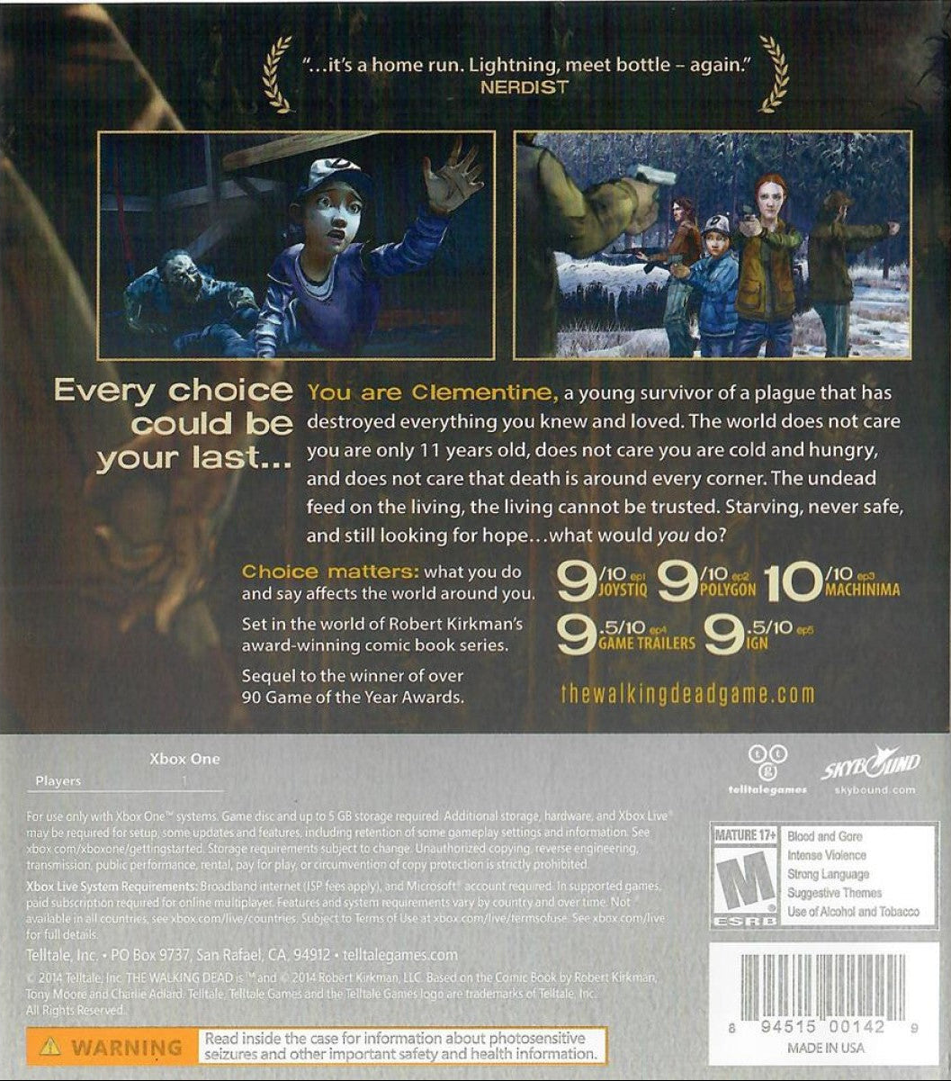 The Walking Dead: Season Two – Xbox One: Continue Clementine’s emotional journey in this choice-driven episodic survival adventure back cover