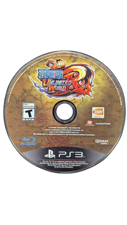 One Piece Unlimited World Red Day One edition disc for the PlayStation 3 featuring action adventure gameplay with open areas boss battles character abilities and a story driven journey starring Luffy and the Straw Hat Pirates in a vibrant anime world disc