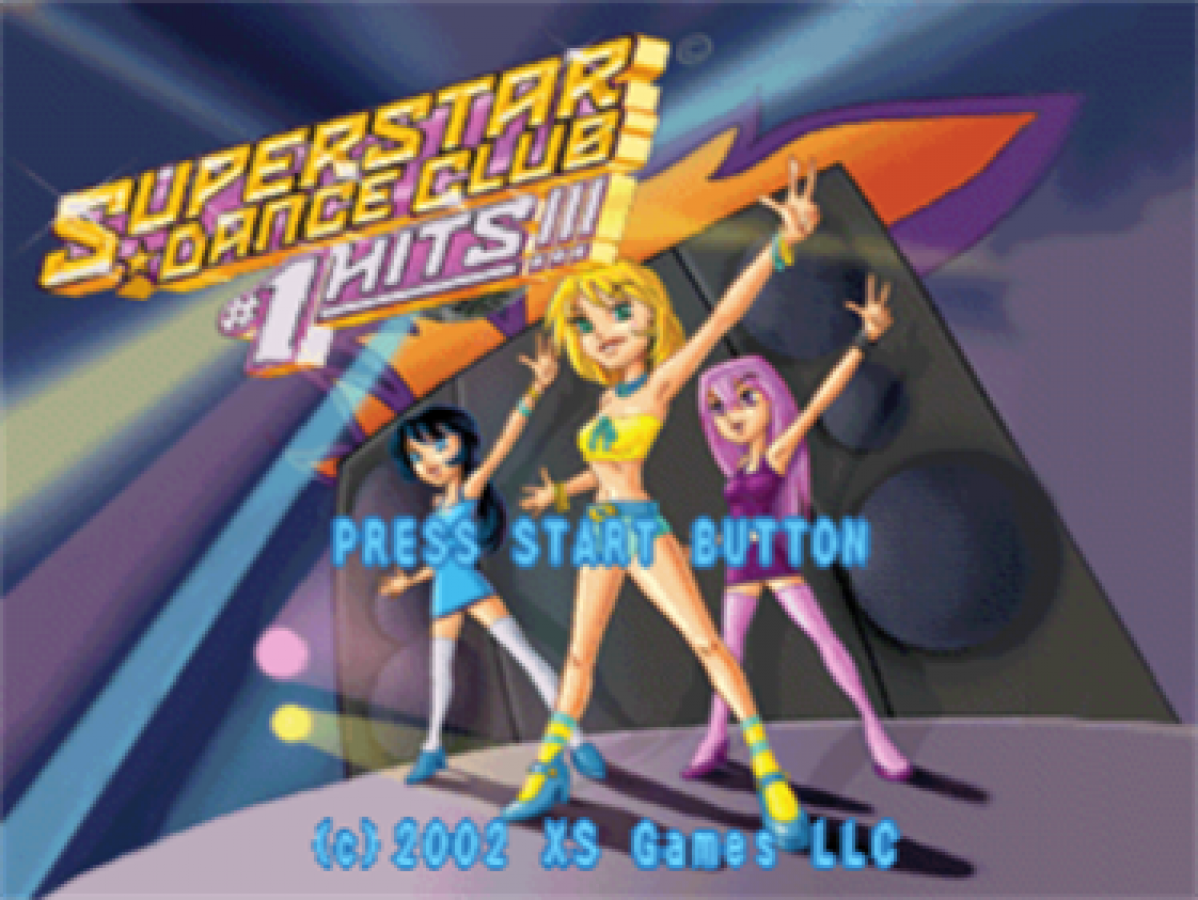 Superstar Dance Club start screen for PlayStation 1 (PS1) music rhythm video game