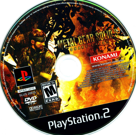 Metal Gear Solid 3 Snake Eater disc cover art for Playstation 2 (PS2) video game.