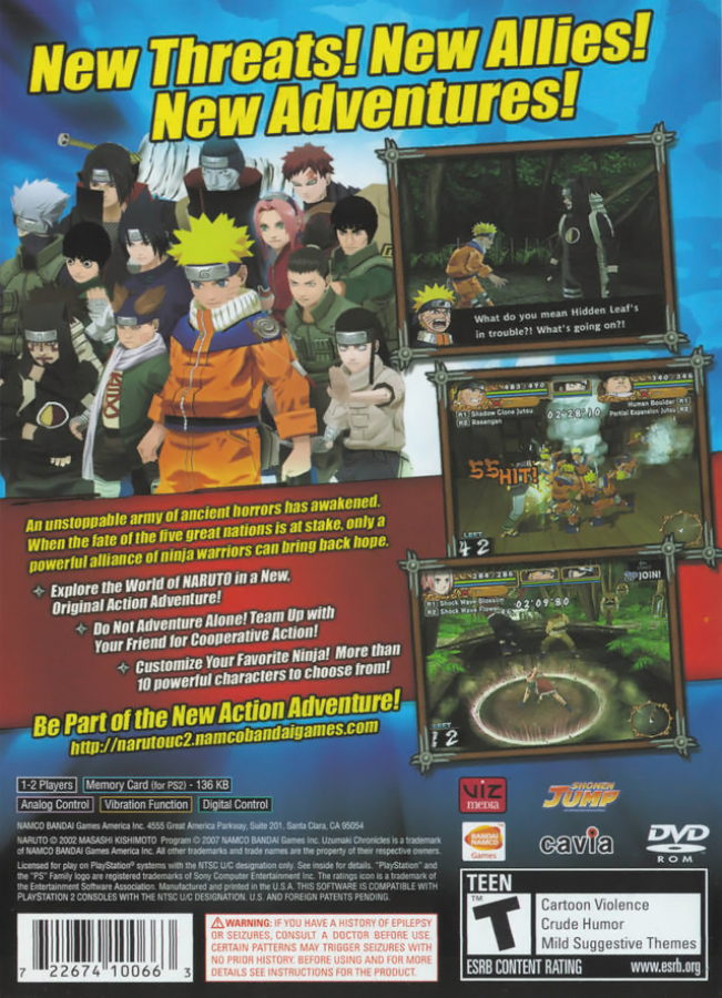Naruto: Uzumaki Chronicles 2 – PlayStation 2 (PS2) action role-playing video game back of case