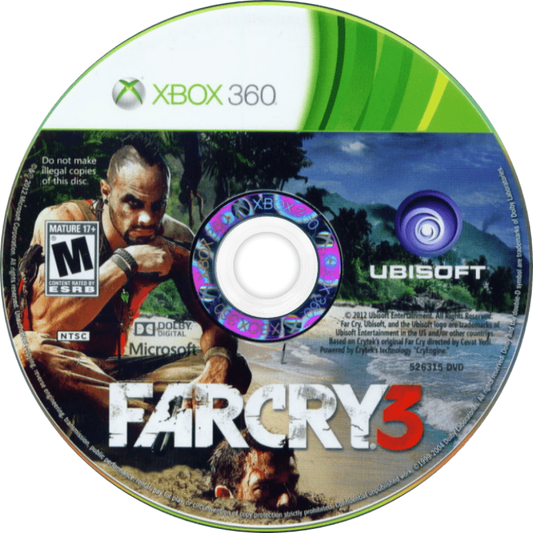 Far Cry 3 disc for Xbox 360 (X360) open-world first-person shooter video game