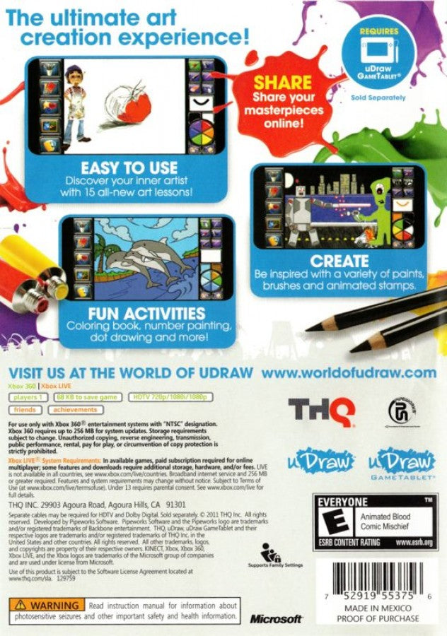 uDraw Studio: Instant Artist back of case for Xbox 360 (X360) art and drawing creative video game