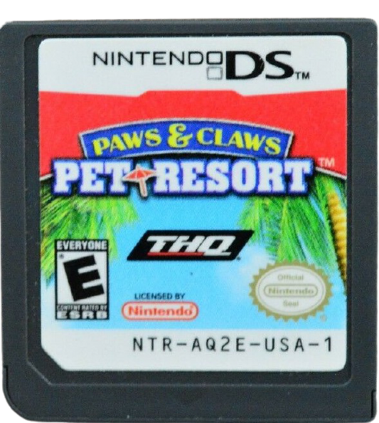 Paws & Claws Pet Resort Nintendo DS video game, animal care simulation, resort management gameplay, family-friendly handheld console title cartridge