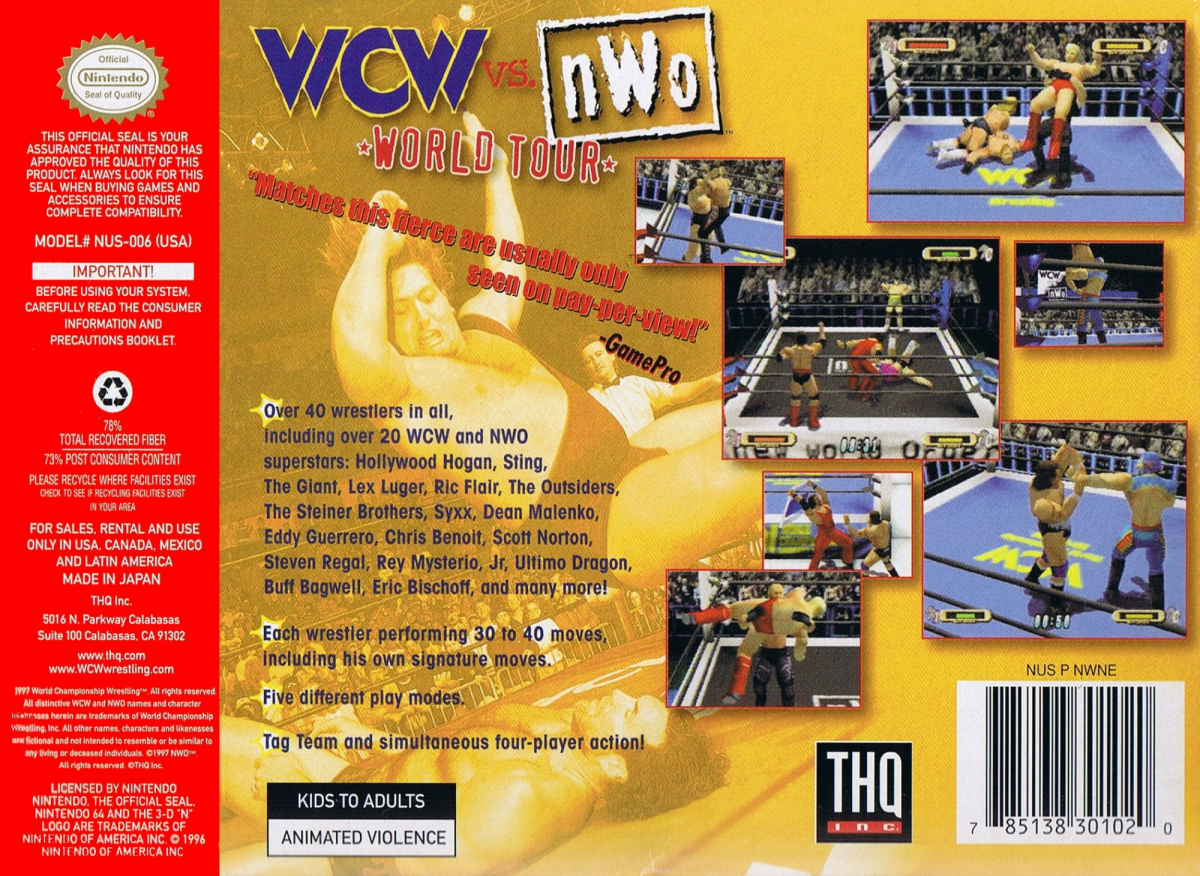 WCW vs nWo: World Tour back cover art for Nintendo 64 (N64) video game