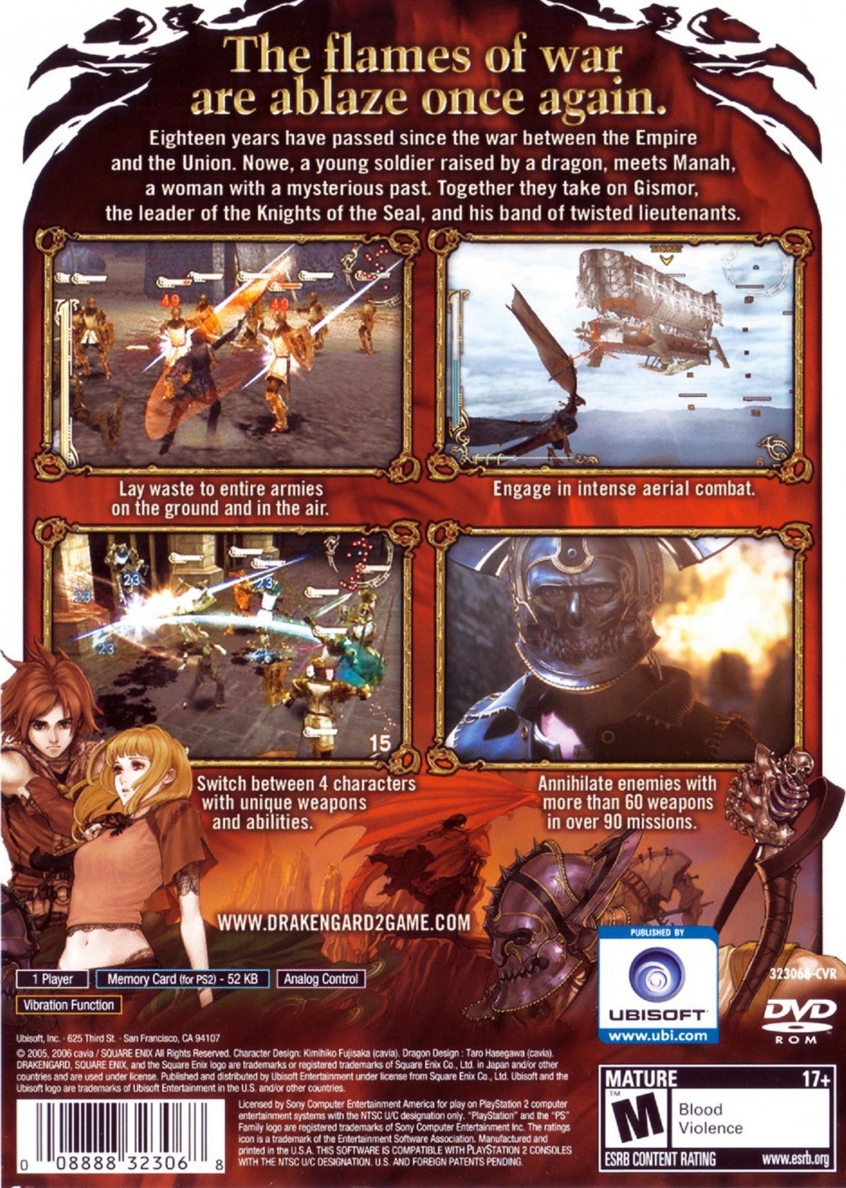Drakengard 2 PS2 Sony PlayStation 2 action RPG fantasy sequel dragon riding aerial combat hack and slash ground battles Square Enix story driven gameplay multiple endings medieval setting retro gaming PlayStation 2 software video game title back cover art