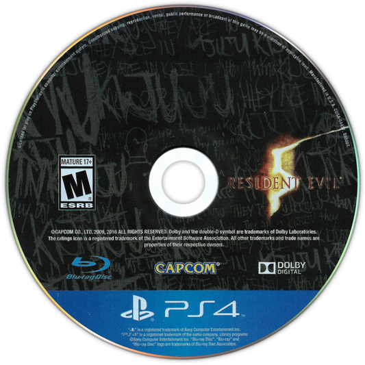 Resident Evil 5 PlayStation 4 game featuring third person action horror gameplay cooperative multiplayer campaign Chris Redfield and Sheva Alomar story intense combat upgraded HD graphics and survival horror experience by Capcom disc