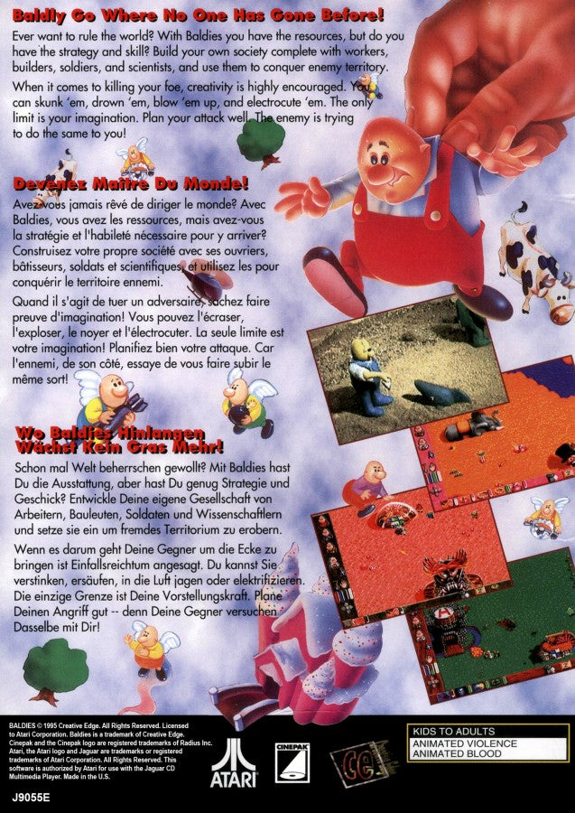 Baldies Atari Jaguar CD Baldies strategy god game simulation retro 90s management gameplay colony building puzzle strategy title classic Jaguar CD game back cover art