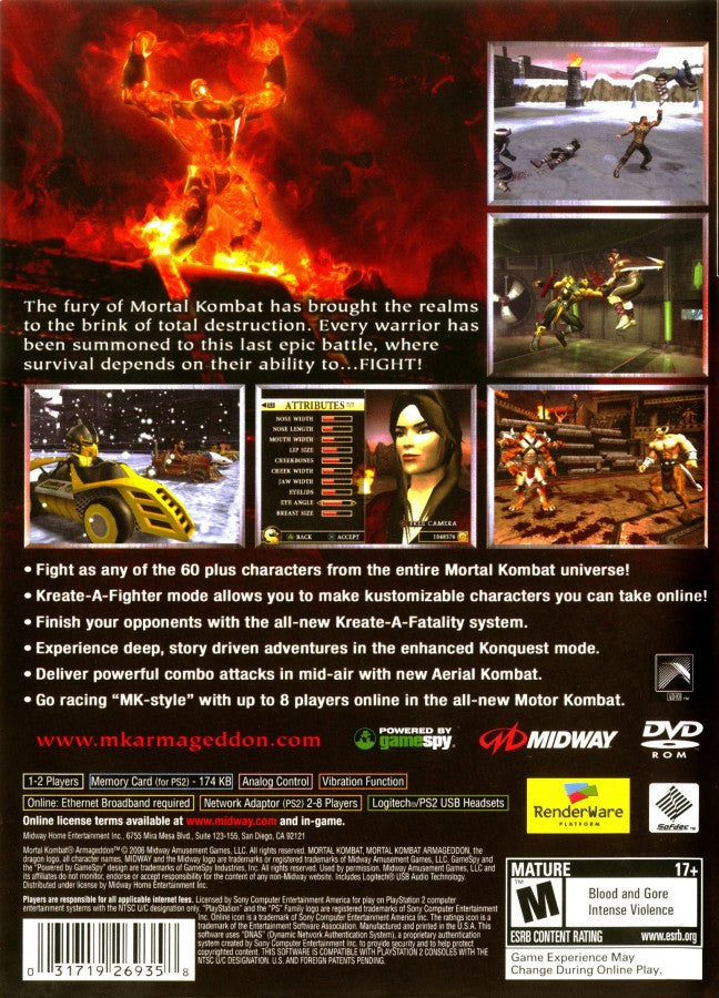 Mortal Kombat Armageddon PlayStation 2 (PS2) fighting video game back of case