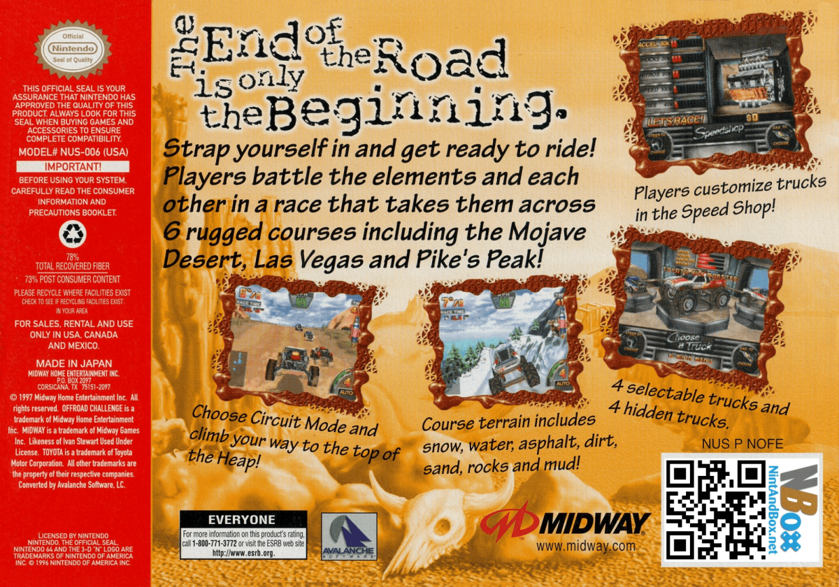 Off Road Challenge back cover art for Nintendo 64 (N64) video game