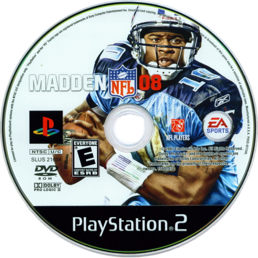 Madden NFL 08 retro PlayStation 2 video game Madden NFL American football sports simulation realistic gameplay franchise mode multiplayer console title PlayStation 2 release disc