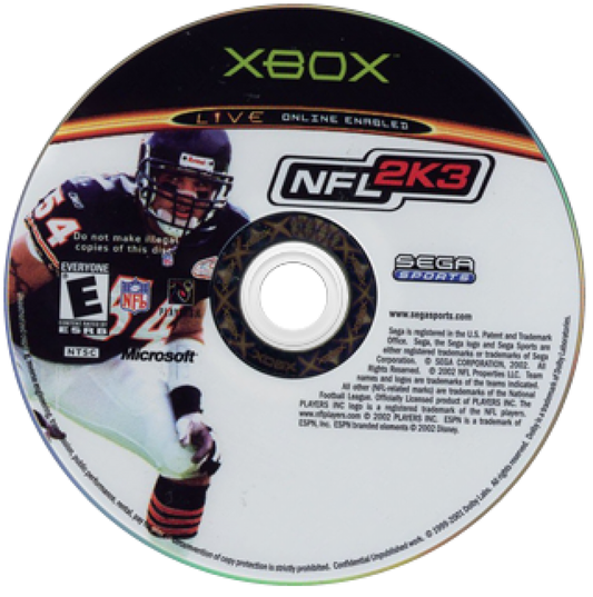 NFL 2K3 Xbox football sports video game Sega Sports simulation with ESPN integration first-person football mode and deep franchise gameplay disc