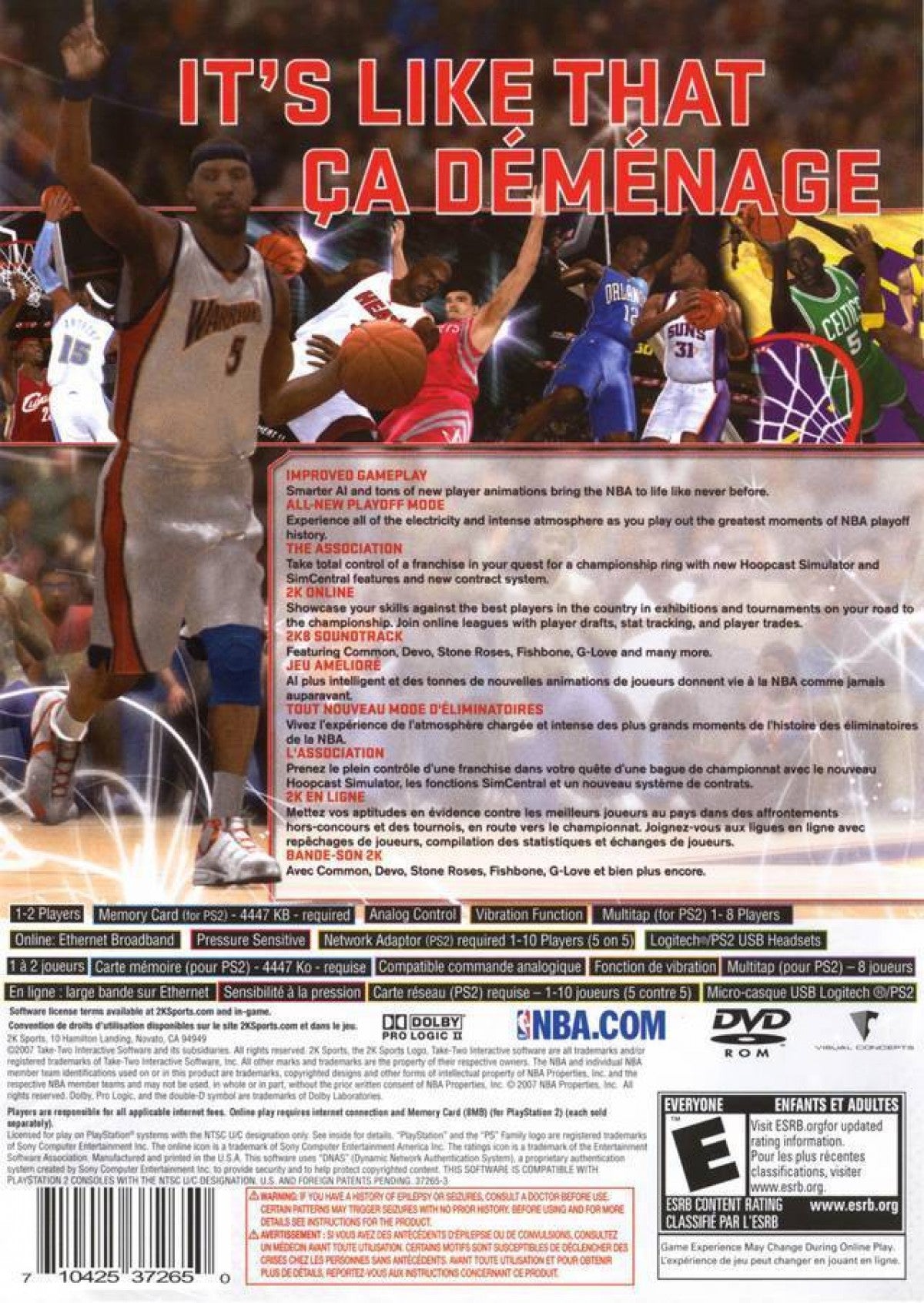 NBA 2K8 – PlayStation 2 (PS2) basketball sports video game back of case