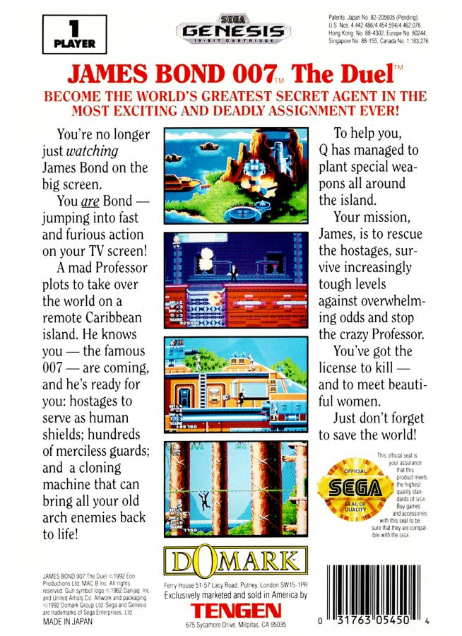 007 James Bond: The Duel back cover art for Sega Genesis (GEN) video game