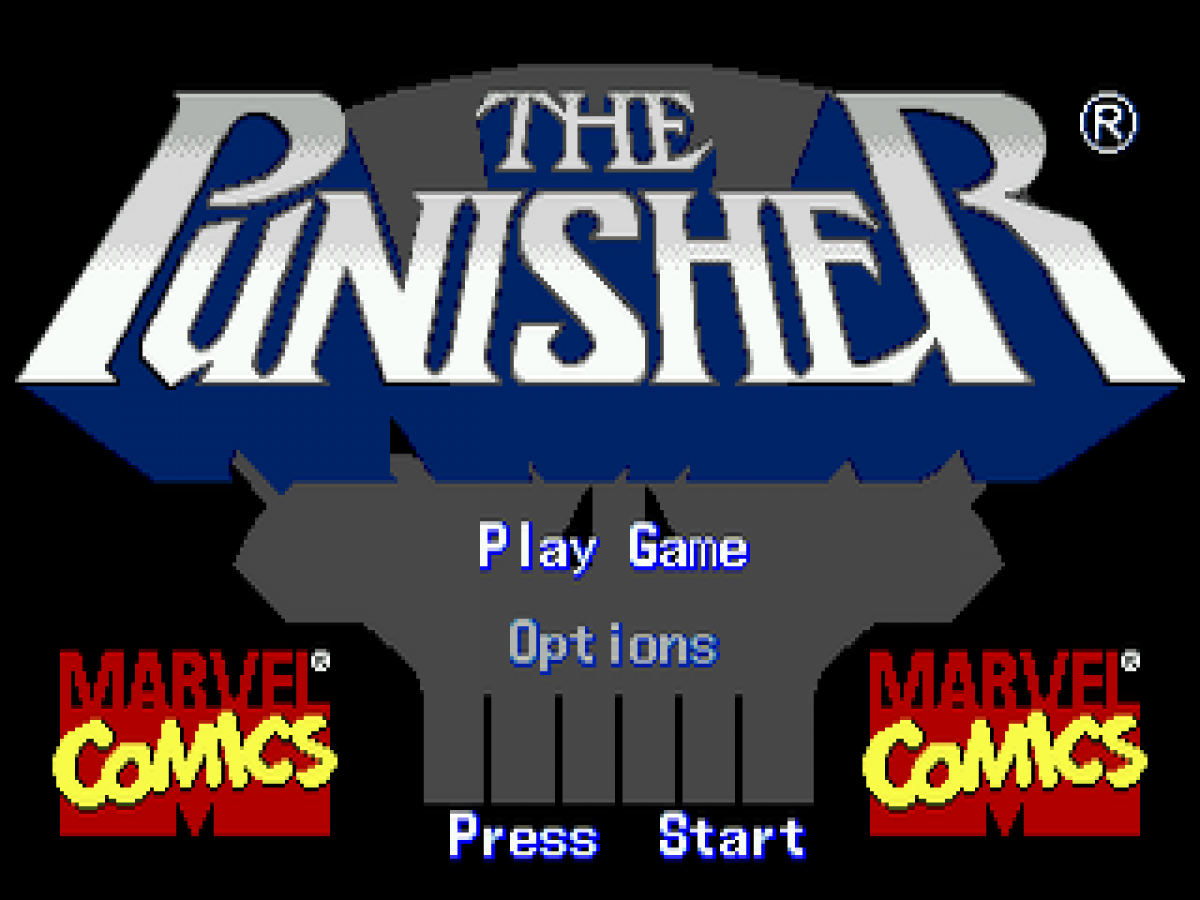 The Punisher title screen for Sega Genesis GEN video game