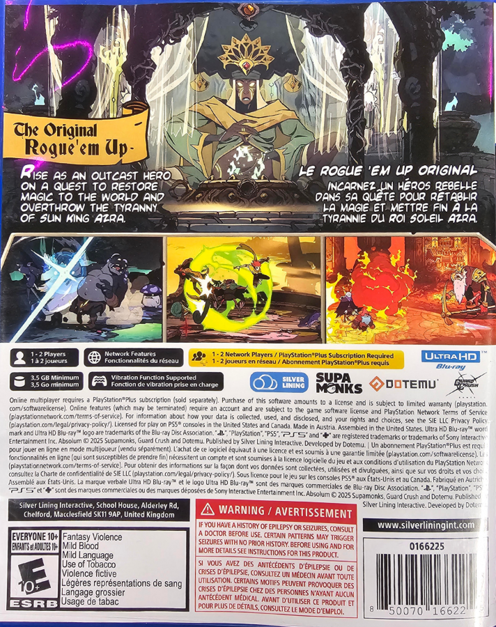 Absolum PlayStation 5 PS5 for action roguelike beat em up video game fans featuring fast paced melee combat fantasy adventure procedurally generated runs powerful abilities challenging enemies boss battles character progression cooperative gameplay and immersive hand drawn fantasy action collectible gaming appeal back cover art