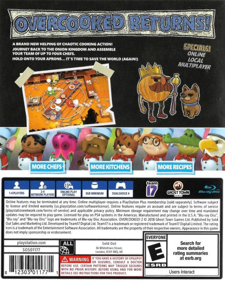 Overcooked 2 back cover art for Playstation 4 (PS4) video game