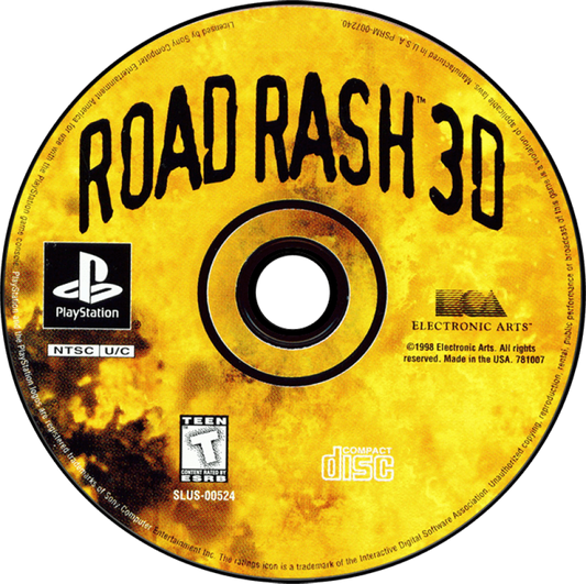 Road Rash 3D PlayStation PS1 for racing action video game fans featuring high speed motorcycle racing road combat aggressive opponents weapon based attacks 3D tracks urban and rural environments bike upgrades intense rival battles arcade style gameplay collectible gaming appeal disc