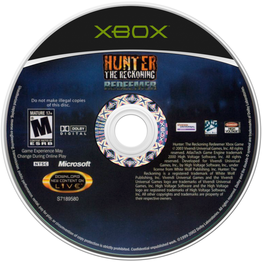 Hunter The Reckoning Redeemer retro Xbox video game Hunter The Reckoning dark fantasy action horror cooperative combat monster hunting hack and slash supernatural adventure console title Xbox release disc