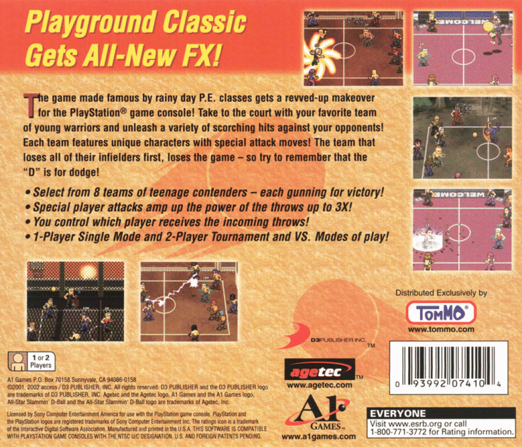 All–Star Slammin D–Ball – PlayStation 1 (PS1) back of case for retro video game for PS1