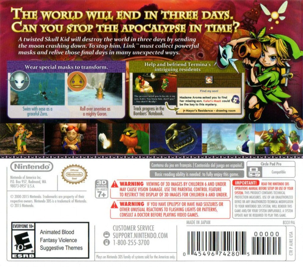 The Legend of Zelda: Majora's Mask 3D back of case for Nintendo 3DS (3DS) video game