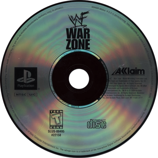 WWF War Zone Greatest Hits PlayStation PS1 for wrestling video game fans featuring classic WWF superstars fast paced wrestling matches signature finishing moves championship modes multiplayer competition authentic arena action sports entertainment collectible gaming appeal game disc