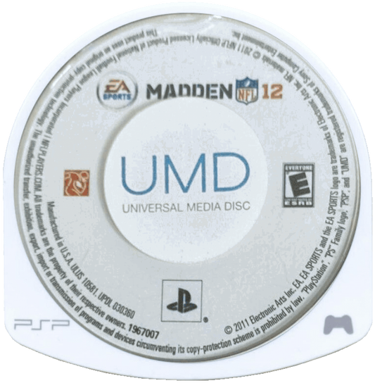 Madden NFL 12 disc for PlayStation Portable (PSP) football sports video game
