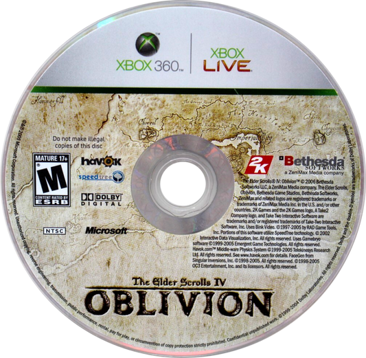 The Elder Scrolls IV: Oblivion disc for Xbox 360 (X360) open-world role-playing video game