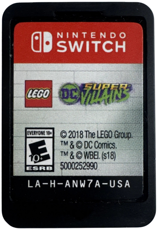 LEGO DC Super-Villains physical cartridge for the Nintendo Switch featuring LEGO style action adventure gameplay with an open world DC universe character customization and story driven missions as players control iconic villains across Gotham and beyond front cover