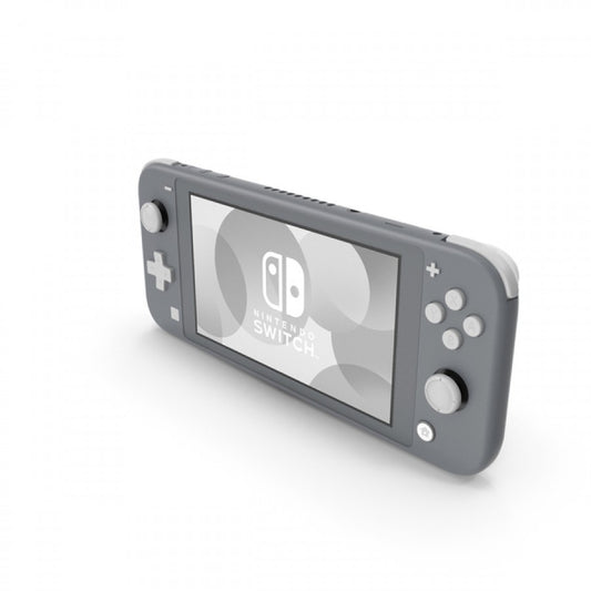 Nintendo Switch Lite system in gray featuring a compact handheld design built for portable gaming corner view