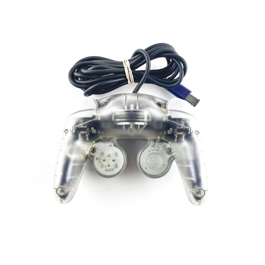 Indigo Clear Nintendo GameCube controller featuring translucent indigo shell wired connection analog control stick C stick dual shoulder triggers vibration feedback and classic ergonomic design for GameCube gameplay back