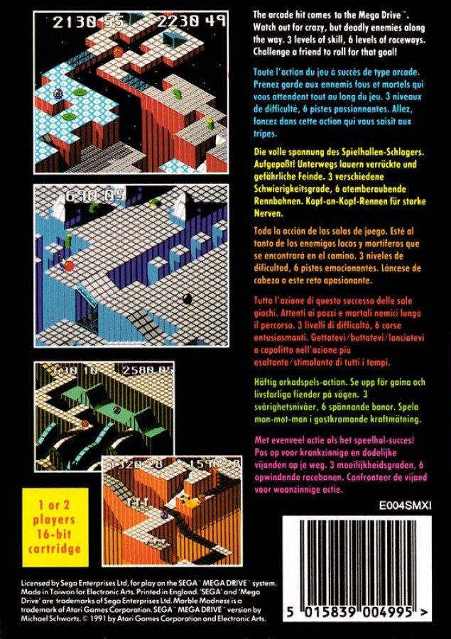 Marble Madness back cover art for Sega Genesis (GEN) video game