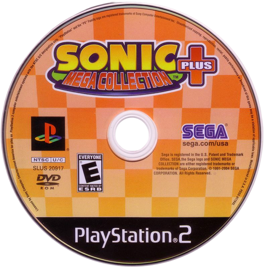 Sonic Mega Collection Plus – PlayStation 2 (PS2) video game cover disc, platformer and compilation.
