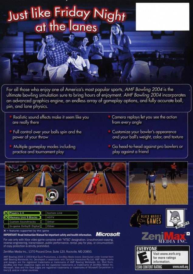 AMF Bowling 2004 back cover art for Xbox (XBOX) video game