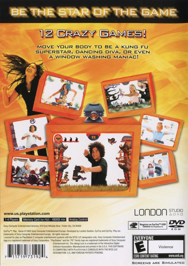 EyeToy: Play back of case for PlayStation 2 (PS2) motion-controlled party mini-game collection video game