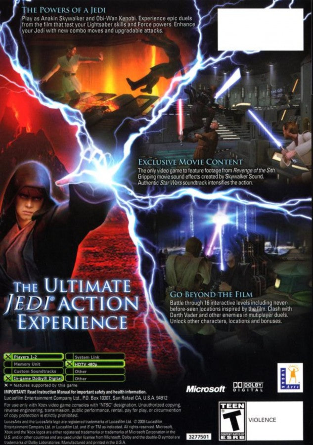 Star Wars: Episode III: Revenge of the Sith back cover art for Xbox (XBOX) video game