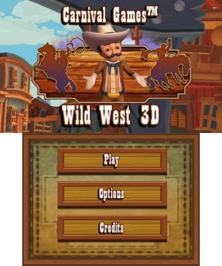 Carnival Games: Wild West 3D start screen for Nintendo 3DS (3DS) party minigame video game