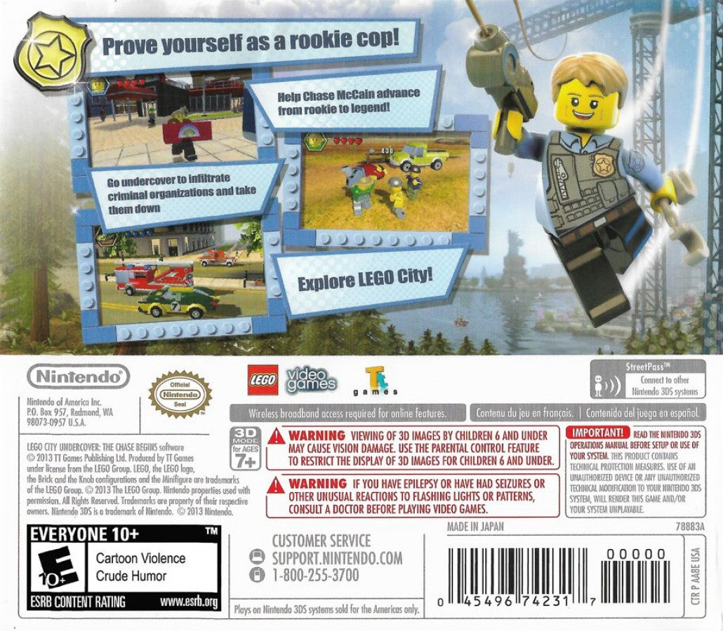 LEGO City Undercover: The Chase Begins back of case for Nintendo 3DS (3DS) action adventure video game